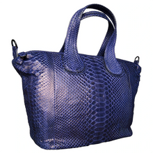 Load image into Gallery viewer, Side Blue Leather Nightingale Tote Bag
