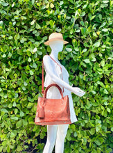 Load image into Gallery viewer, Orange Ocre Motif Python Leather Tassel Tote Shoulder bag