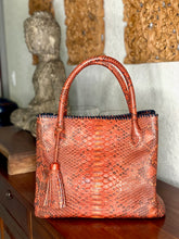 Load image into Gallery viewer, Tassel Ochre Orange Python Leather Tote Bag
