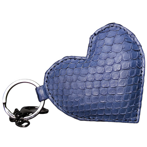 Blue Leather Heart Key Holder and Charm