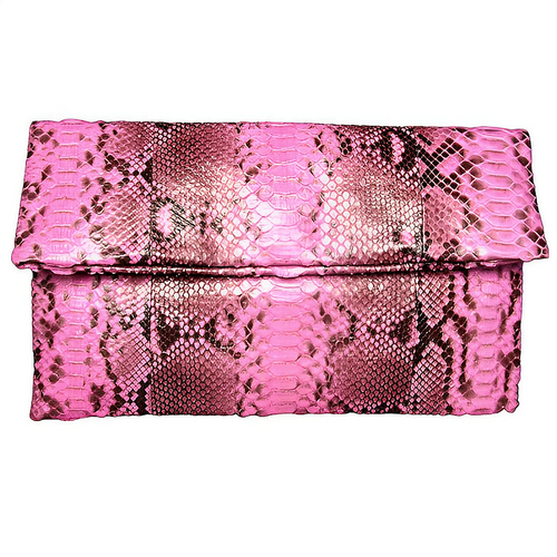 Pink and Black Leather Clutch Bag