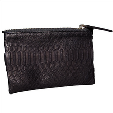 Cargar imagen en el visor de la galería, Black Python Leather Zip Pouch