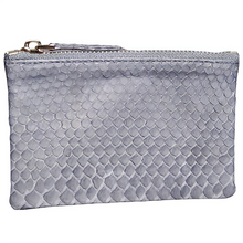 Cargar imagen en el visor de la galería, Solid Grey Python Leather Zip Pouch