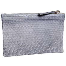 Cargar imagen en el visor de la galería, Solid Grey Python Leather Zip Pouch