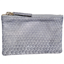 Cargar imagen en el visor de la galería, Solid Grey Python Leather Zip Pouch
