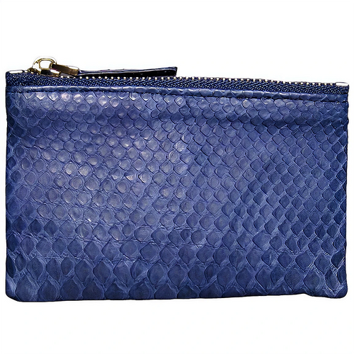 Blue Python Leather Zip Pouch