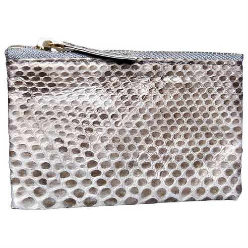 Grey Python Leather Zip Pouch