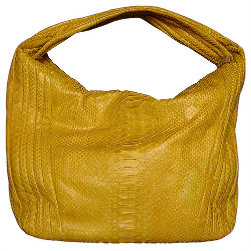 Yellow Glazed Leather Hobo Bag