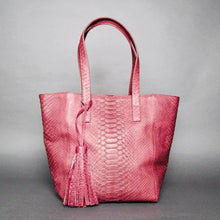 Load image into Gallery viewer, Burgundy Python Leather Tassel Tote Shopper bag
