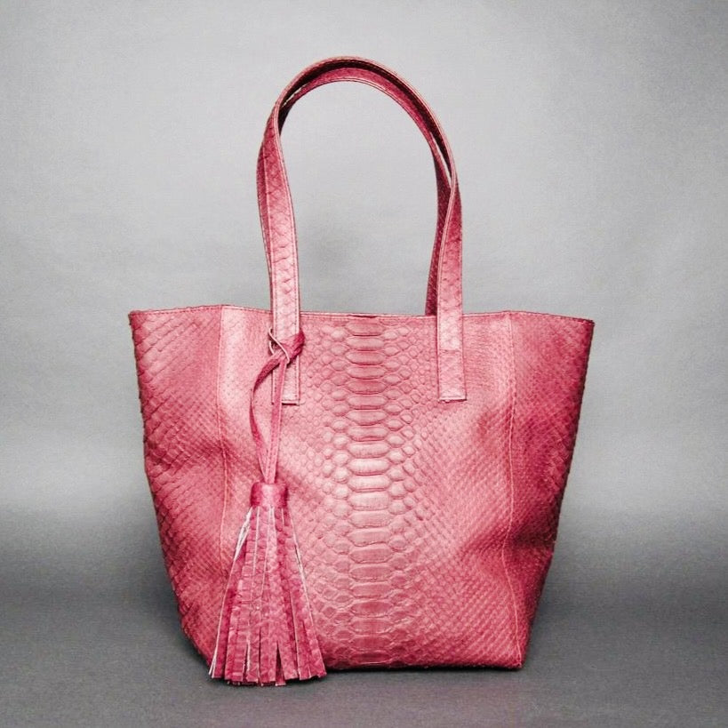 Burgundy Python Leather Tassel Tote Shopper bag