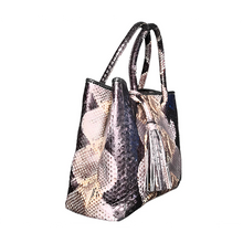 Load image into Gallery viewer, Side Tassel Multicolor Black Leather Tote Bag

