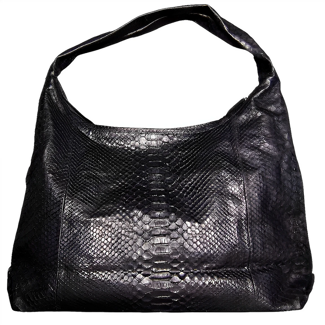 Black Python Leather Jumbo XL Shoulder Bag