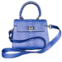 Cargar imagen en el visor de la galería, Blue Python Leather Small Satchel Top handle Bag
