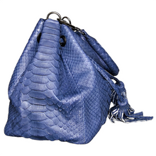 Load image into Gallery viewer, Side of blue leather bag
