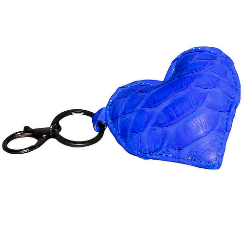 Cobalt Blue Leather Heart Key Holder and Charm