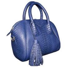Load image into Gallery viewer, Side Blue Leather Satchel Bag
