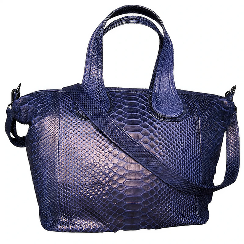 Blue Leather Nightingale Tote Bag