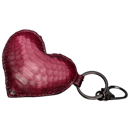 Burgundy Leather Heart Key Holder and Charm