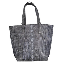 Load image into Gallery viewer, Grey Stonewashed Leather Shopper zipper Tote Bag
