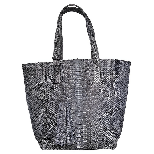 Grey Stonewashed Leather Shopper zipper Tote Bag