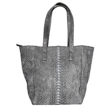 Load image into Gallery viewer, Back Grey Stonewashed Leather Shopper zipper Tote Bag
