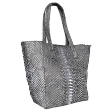 Load image into Gallery viewer, Side Grey Stonewashed Leather Shopper zipper Tote Bag
