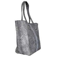 Load image into Gallery viewer, Side Grey Stonewashed Leather Shopper zipper Tote Bag
