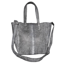 Load image into Gallery viewer, Grey Stonewashed Leather Shopper zipper Tote Bag
