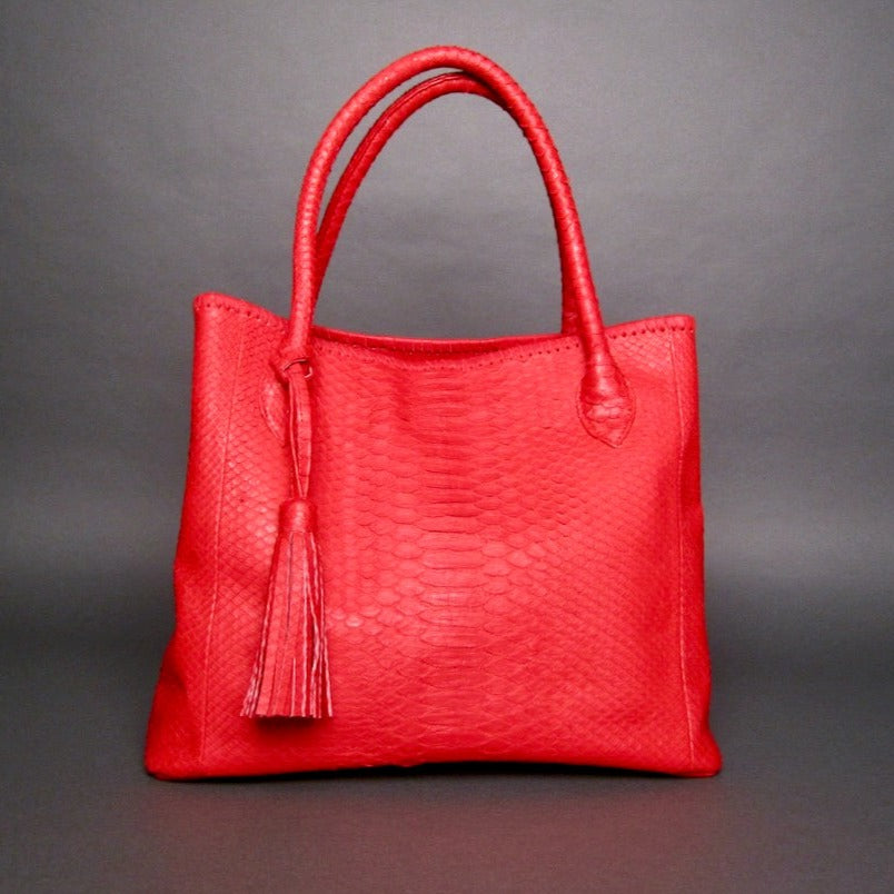 Tassel Red Leather Tote Bag