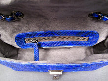 Cargar imagen en el visor de la galería, Blue Cobalt Leather Shoulder Bag - LARGE Flap Bag interior
