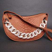 Cargar imagen en el visor de la galería, Camel Brown Snakeskin Python Leather Croissant Shoulder Bag
