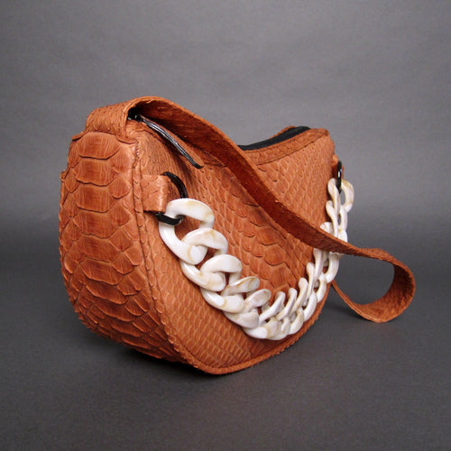 Camel Brown Snakeskin Python Leather Croissant Shoulder Bag
