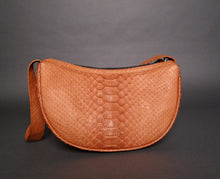 Load image into Gallery viewer, Camel Brown Snakeskin Python Leather Croissant Shoulder Bag
