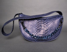 Cargar imagen en el visor de la galería, Blue Snakeskin Python Leather Croissant Shoulder Bag

