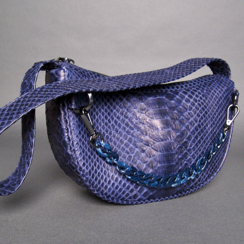 Blue Snakeskin Python Leather Croissant Shoulder Bag