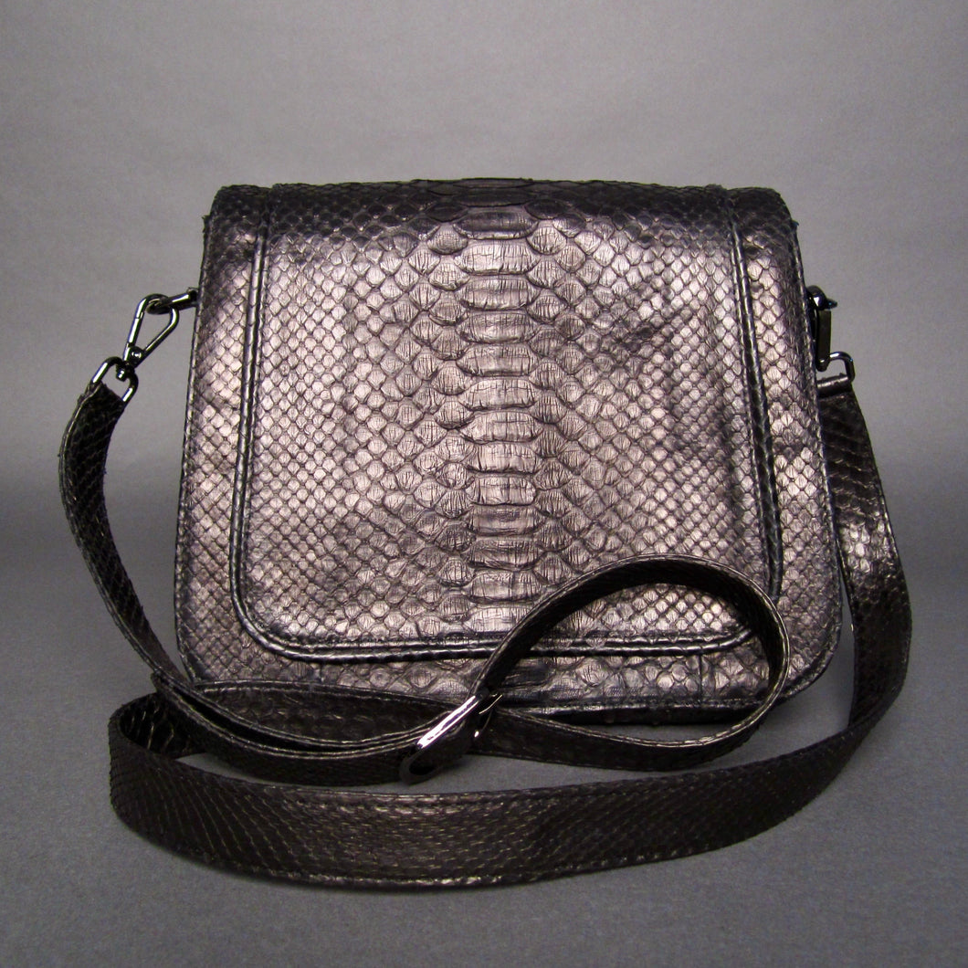 Black Python Leather Large Crossbody Saddle bag
