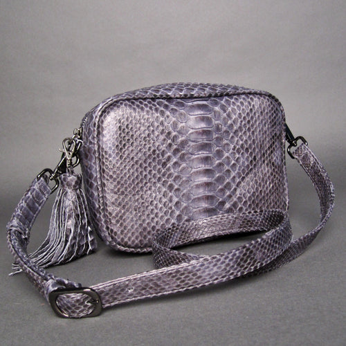 Grey Snakeskin Python Leather Crossbody Camera Bag