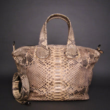 Load image into Gallery viewer, Beige and Black Python Leather Nightingale Tote Shoulder bag

