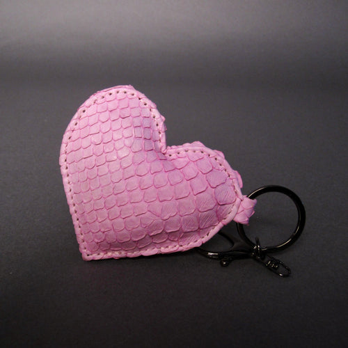 Pink Python Leather Heart Key Holder and Charm