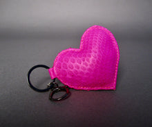 Load image into Gallery viewer, Pink Fuchsia Python Leather Heart Key Holder and Charm - Large
