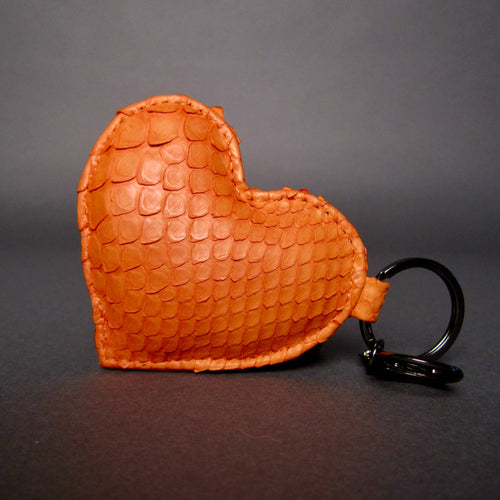 Orange Leather Heart Key Holder and Charm - Large