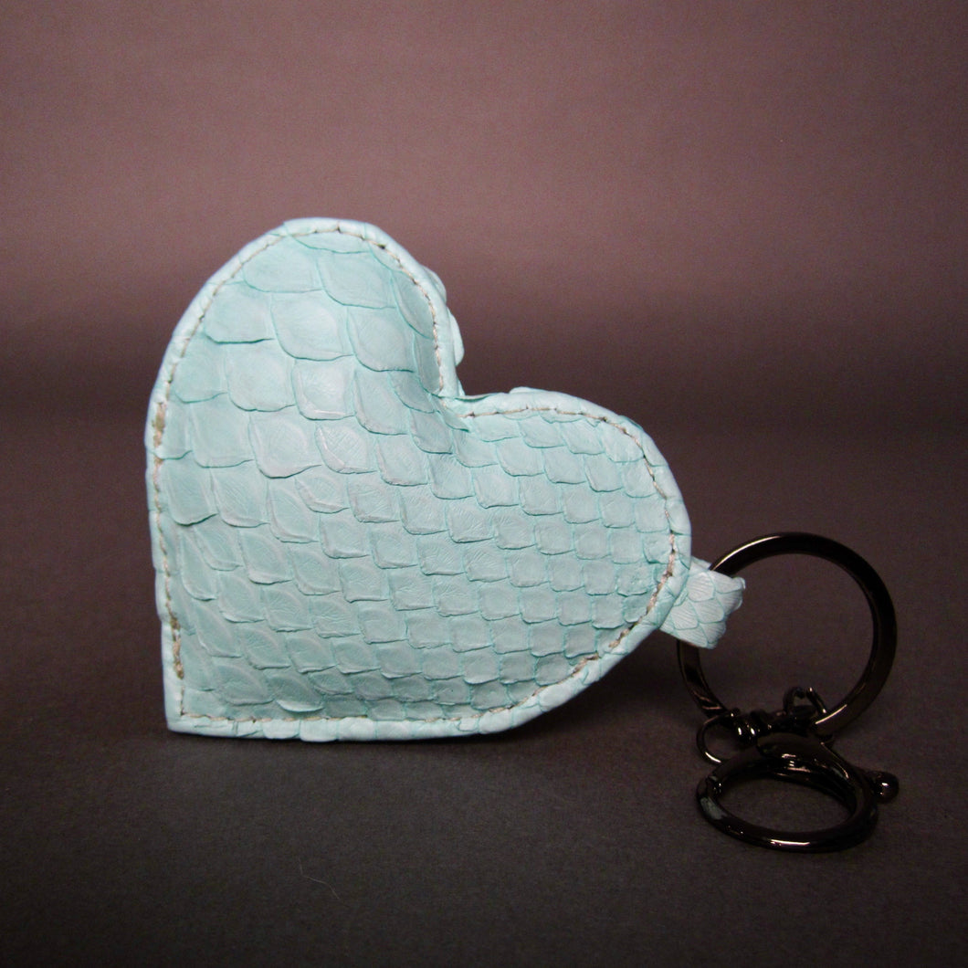 Teal Python Leather Heart Key Holder and Charm - Large
