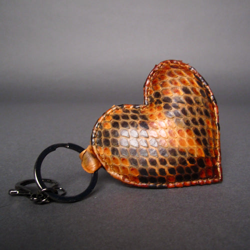 Brown Multicolor Snakeskin Leather Heart Key Holder and Charm - Large
