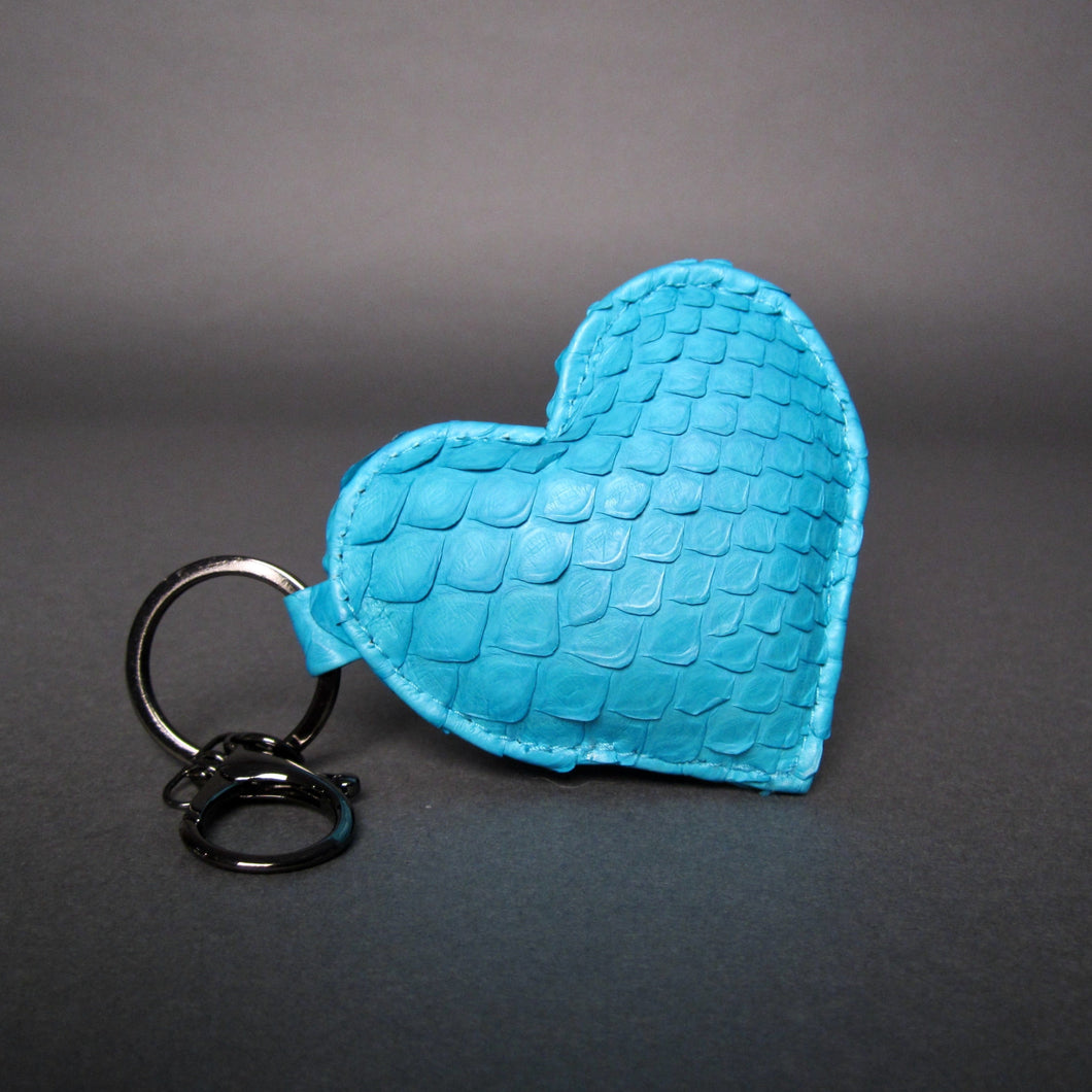 Turquoise Blue Leather Heart Key Holder and Charm - Large