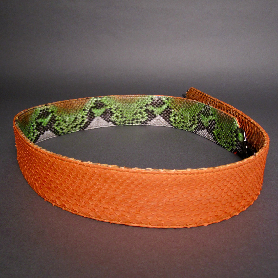 Orange and multicolor reversible python leather large strap