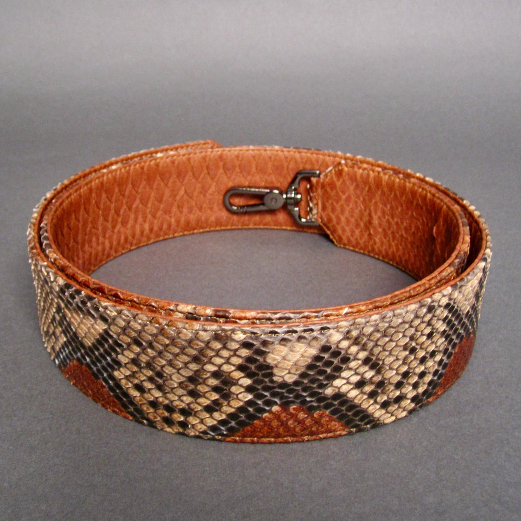 Camel brown and multicolor reversible python leather large strap