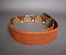 Load image into Gallery viewer, Camel brown and multicolor reversible python leather large strap
