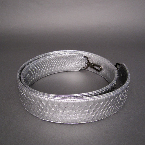 Metallic silver python leather large strap
