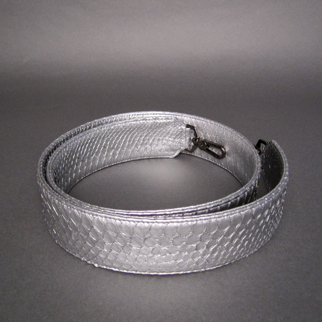 Metallic silver python leather large strap