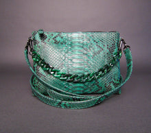 Load image into Gallery viewer, Green Snakeskin Python Leather Crossbody or Clutch Bag
